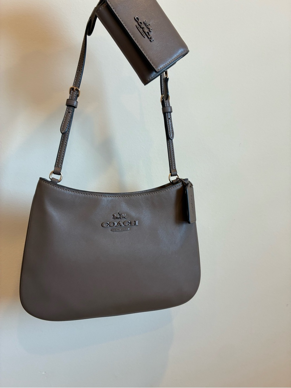 Coach Penelope shoulder bag in dark stone smooth leather with Micro Wallet